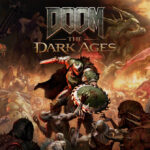 Arte oficial de DOOM: The Dark Ages com o protagonista em armadura medieval futurista em um cenário infernal — ideal para ilustrar conteúdo sobre DOOM The Dark Ages